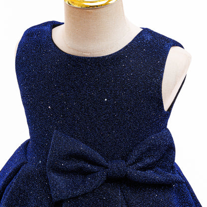 Wholesale 2-10Y Girls Sleeveless Glitter Fabric Bow Asymmetrical High Low Tulle Princess Dress, Kids Birthday Party Soft Sparkly Formal Gown