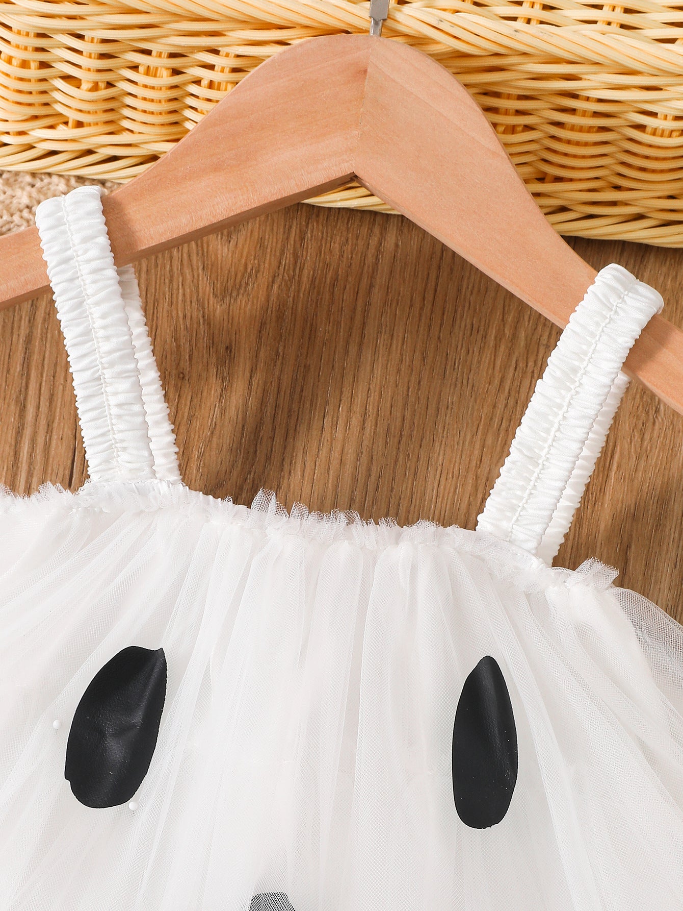 Wholesale 6M-4T Girls Spaghetti Strap Ghost Tiered Tulle Princess Dress, Kids Halloween Soft Mesh Party Dress
