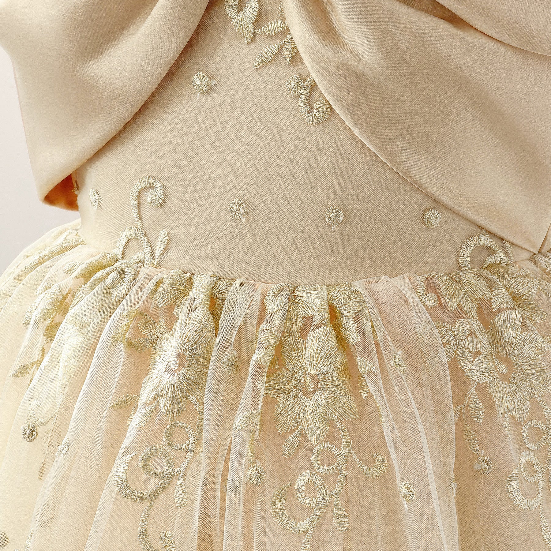 Wholesale 2-10Y Girls Spaghetti Strap Big Bow Embroidery Lace Tulle Princess Dress, Kids Birthday Party Soft Mesh Formal Gown