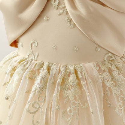 Wholesale 2-10Y Girls Spaghetti Strap Big Bow Embroidery Lace Tulle Princess Dress, Kids Birthday Party Soft Mesh Formal Gown
