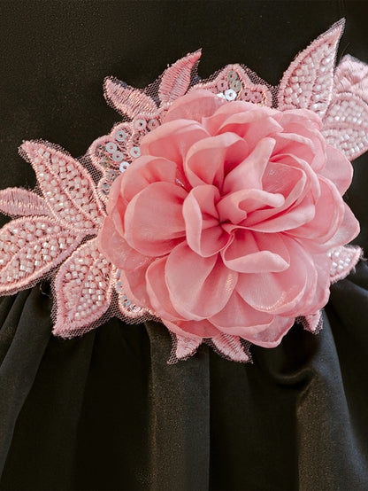 Wholesale 2-10Y Girls Spaghetti Strap 3D Rose Woven Tulle Princess Dress, Kids Birthday Party Rhinestone Applique Soft Fabric Formal Gown