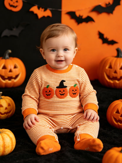 Wholesale 6M-4T Boys Striped Half Zip Polo Sweatshirt, Soft Knit Halloween Ghost Pumpkin Towel Embroidery Long Sleeve Top