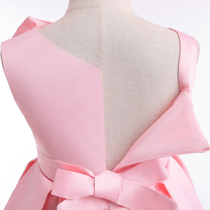 Wholesale 2-10Y Girls Single Strap Big Bow Woven Princess Dress, Kids Birthday Party Soft Matte Woven Formal Gown