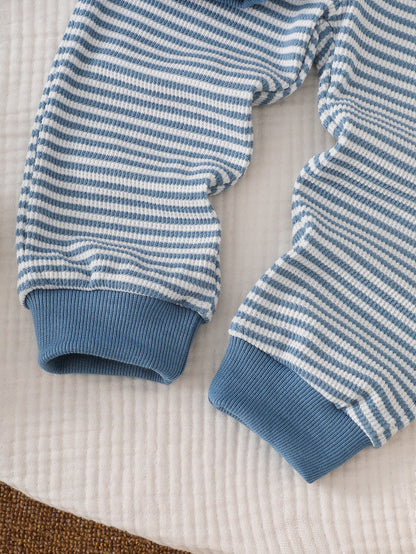 Wholesale 6M-4T Boys 2Pcs Stripe Tractor Embroidery Outfit Set, Soft Rib Knit Casual Crew Neck Sweatshirt & Jogger Pants