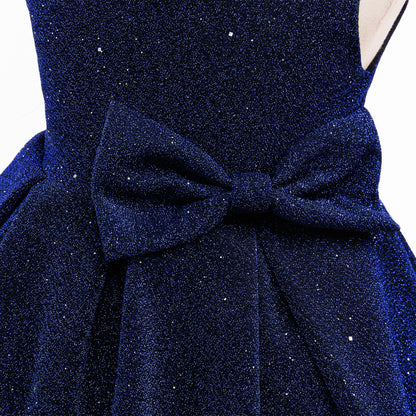Wholesale 2-10Y Girls Sleeveless Glitter Fabric Bow Asymmetrical High Low Tulle Princess Dress, Kids Birthday Party Soft Sparkly Formal Gown