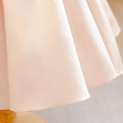 Wholesale 2-10Y Girls Pearl Puff Bow Satin Princess Dress, Kids Birthday Party Soft Satin Formal Gown