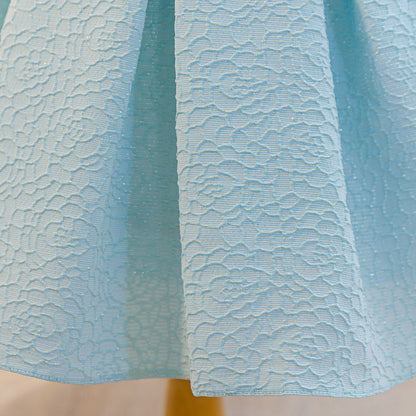 Wholesale 2-10Y Girls Puff Sleeve Peter Pan Bow Embossed Woven Princess Dress, Kids Birthday Party Soft Textured Formal Gown