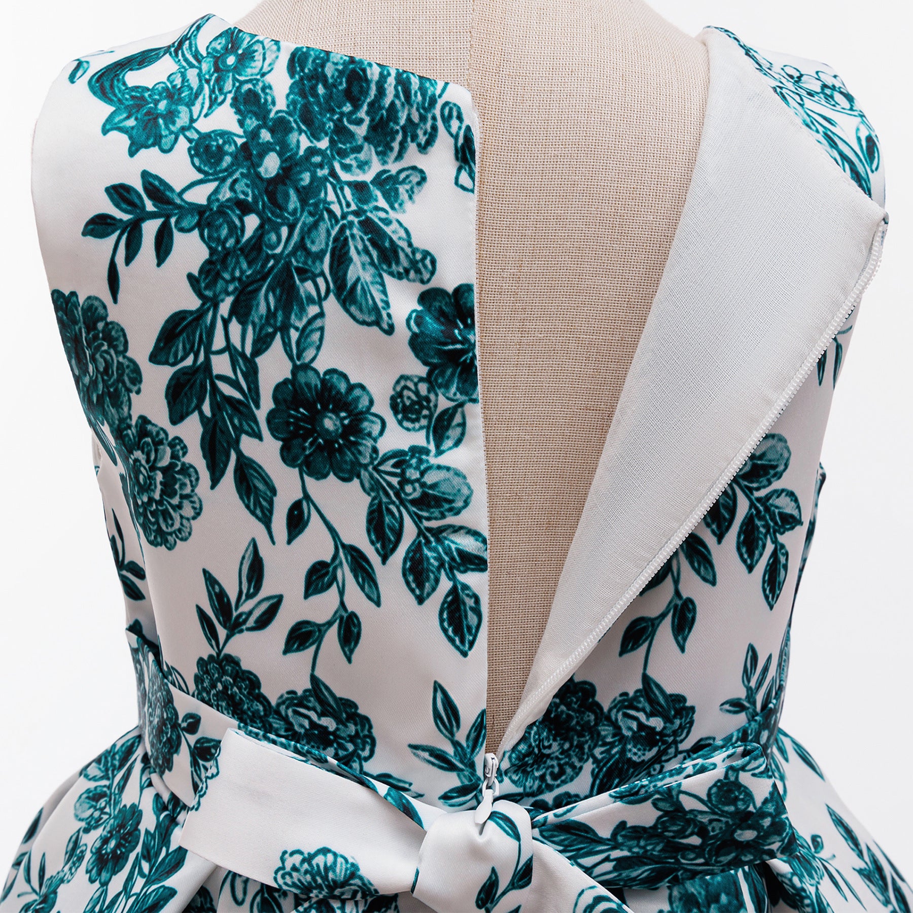 Wholesale 2-10Y Girls Sleeveless Green Floral Print Woven Princess Dress, Kids Birthday Party Satin Bow Soft Fabric Formal Gown