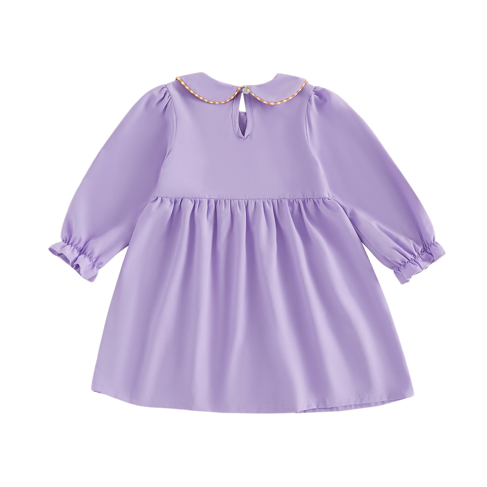 Wholesale 18M-6Y Girls Peter Pan Collar Halloween Smocked Embroidery Woven Dress, Kids Soft Long Sleeve Halloween Casual Dress