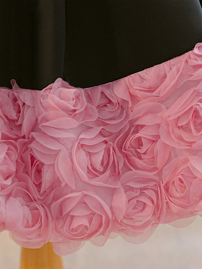 Wholesale 2-10Y Girls Spaghetti Strap 3D Rose Woven Tulle Princess Dress, Kids Birthday Party Rhinestone Applique Soft Fabric Formal Gown