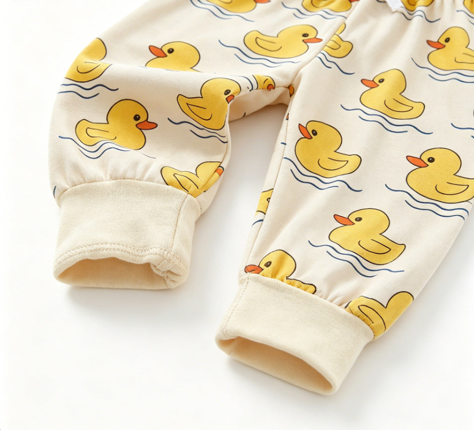 Wholesale 6M-4T Kids 2Pcs Cartoon Print Long Sleeve Pajama Set, Soft Cotton Knit Casual Toddler Top & Jogger Pants Loungewear
