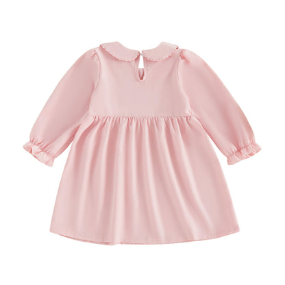 Wholesale 18M-6Y Girls Peter Pan Collar Halloween Smocked Embroidery Woven Dress, Kids Soft Long Sleeve Halloween Casual Dress