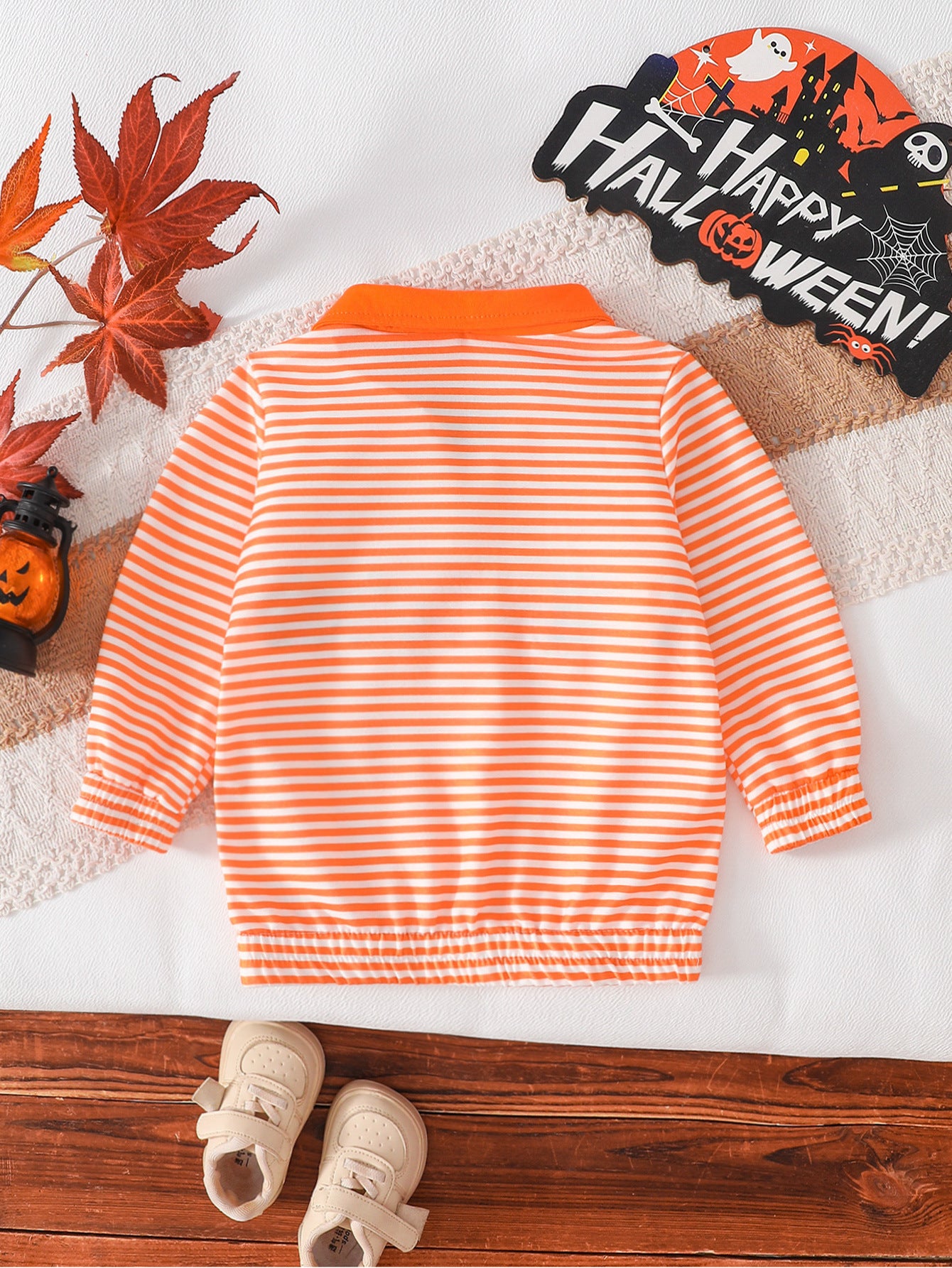Wholesale 6M-4T Boys Striped Half Zip Polo Sweatshirt, Soft Knit Halloween Ghost Pumpkin Towel Embroidery Long Sleeve Top