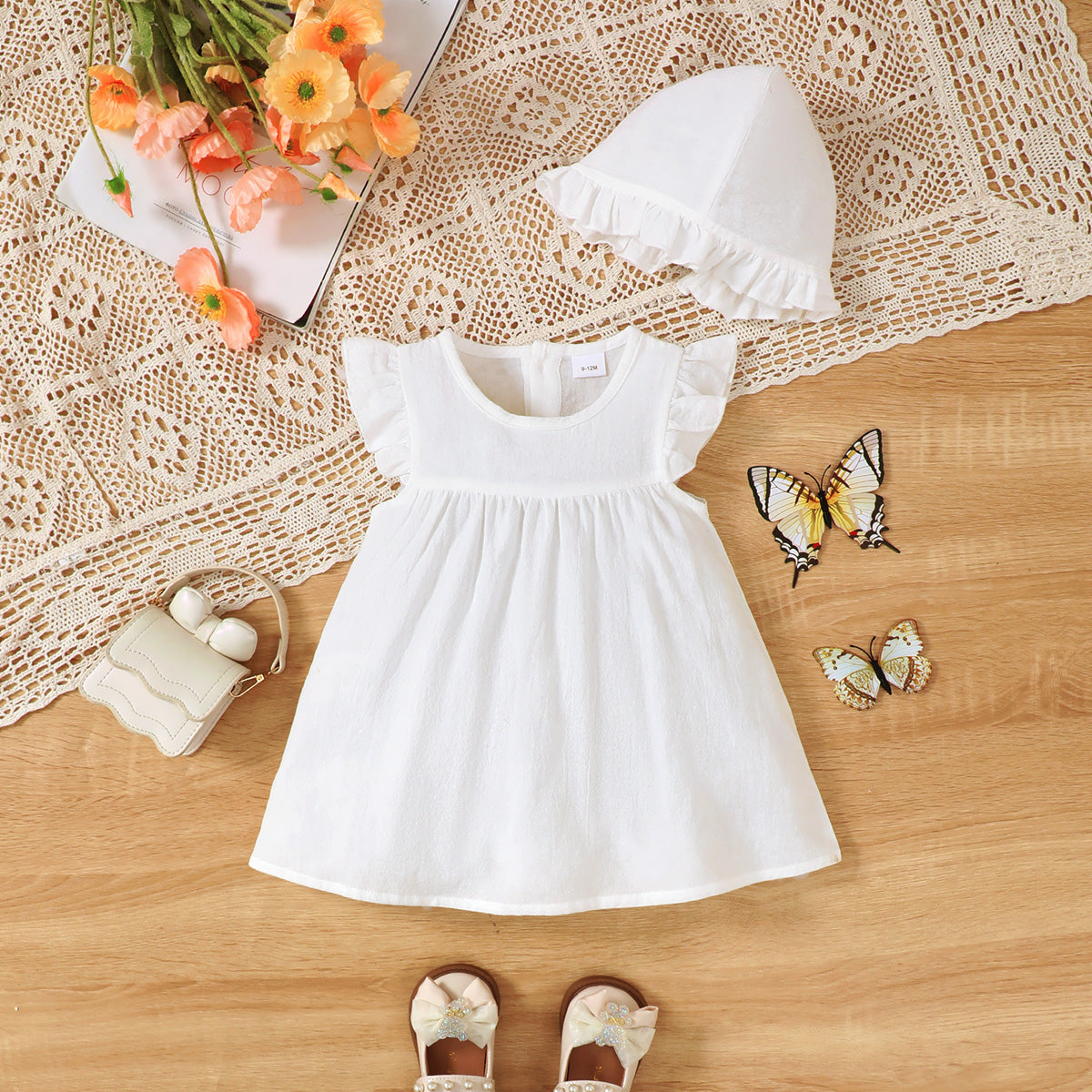 1-18M Bulk Organic Baby Girl Dress Wholesale Baby Girl Clothes 2Pcs Baptism Dress