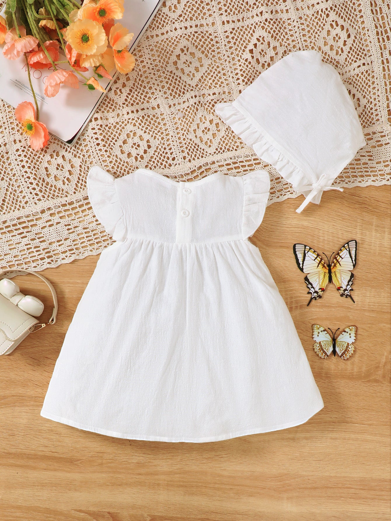 1-18M Bulk Organic Baby Girl Dress Wholesale Baby Girl Clothes 2Pcs Baptism Dress