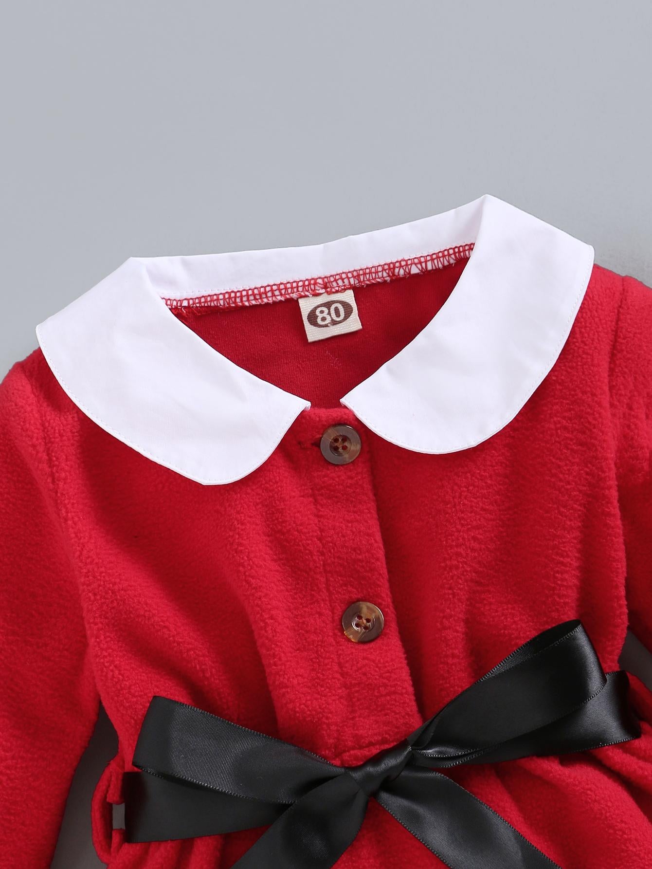 3-24M Kid fashion Girls Clothes Girl Christmas Red Long Sleeve Dress Red Catpapa L2008169