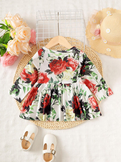 6M-5Y Kid fashion Baby Girls Clothes Long Sleeve Floral Print One Piece Tops White Catpapa 190700T