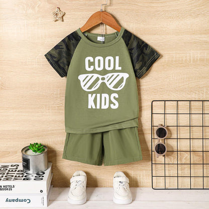 9M-6Y Baby Boys Clothes Sunglasses Pattern Letter Graphics Splice Camouflage Tee Summer Elastic Shorts 2Pcs Outfits Sets Green Catpapa 623060003