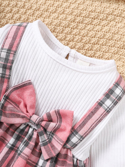 6M-3Y Baby girl pink plaid and white long-sleeved bell pants suit baby girl clothes Catpapa 112206601-4