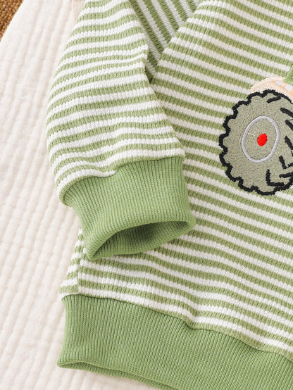 Wholesale 6M-4T Boys 2Pcs Stripe Tractor Embroidery Outfit Set, Soft Rib Knit Casual Crew Neck Sweatshirt & Jogger Pants