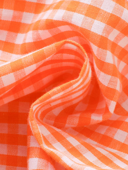 Wholesale 0-18M Baby Girls Ruffle Collar Orange Gingham Pumpkin Embroidery Bodysuit, Soft Woven Halloween Short Sleeve Romper