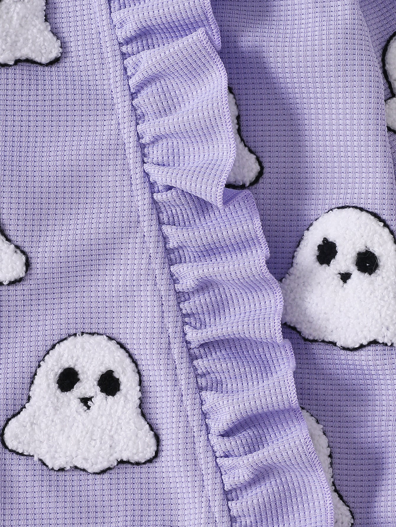 Wholesale 0-18M Baby Girls 2Pcs Ruffle Zipper Halloween Towel Embroidery Jumpsuit Set, Soft Waffle Knit Pumpkin Ghost Romper With Bow Headband