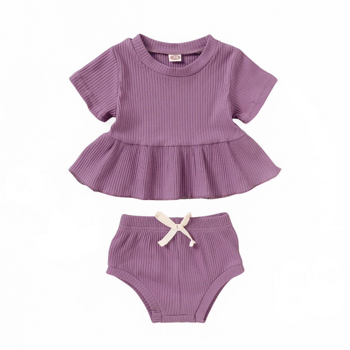 3-18M Baby Girl Clothes Short Sleeve Shirt Cute Shorts Set Cotton Clothes Purple Catpapa YMX1912913-4