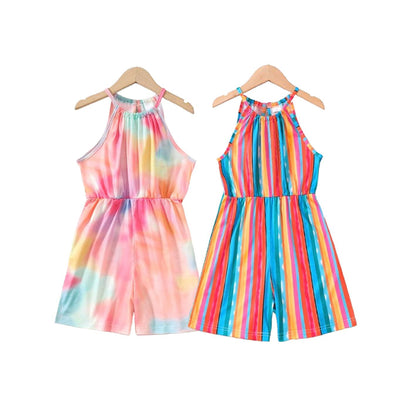 8-14Y Kid Girls Jumpsuit Big Girls Casual Tie-dye Halter Sleeveless Summer One Piece Bodysuits (Tie Dye Is Random) Catpapa 462312007