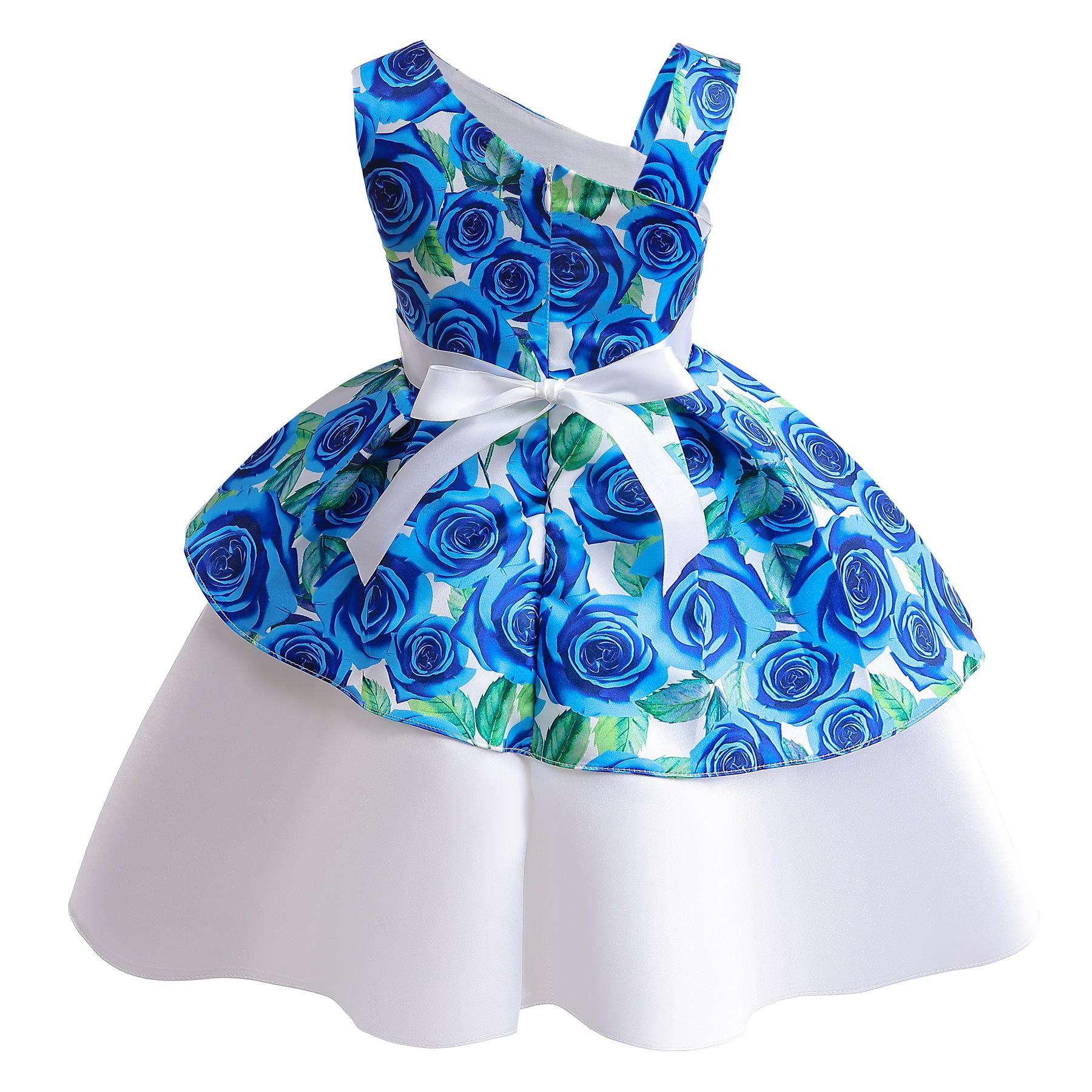 2-10Y Baby Girls Princess Dress Floral Bow Sloping Shoulder Summer Performance Dress One Piece Party Dress Catpapa ZT-8576