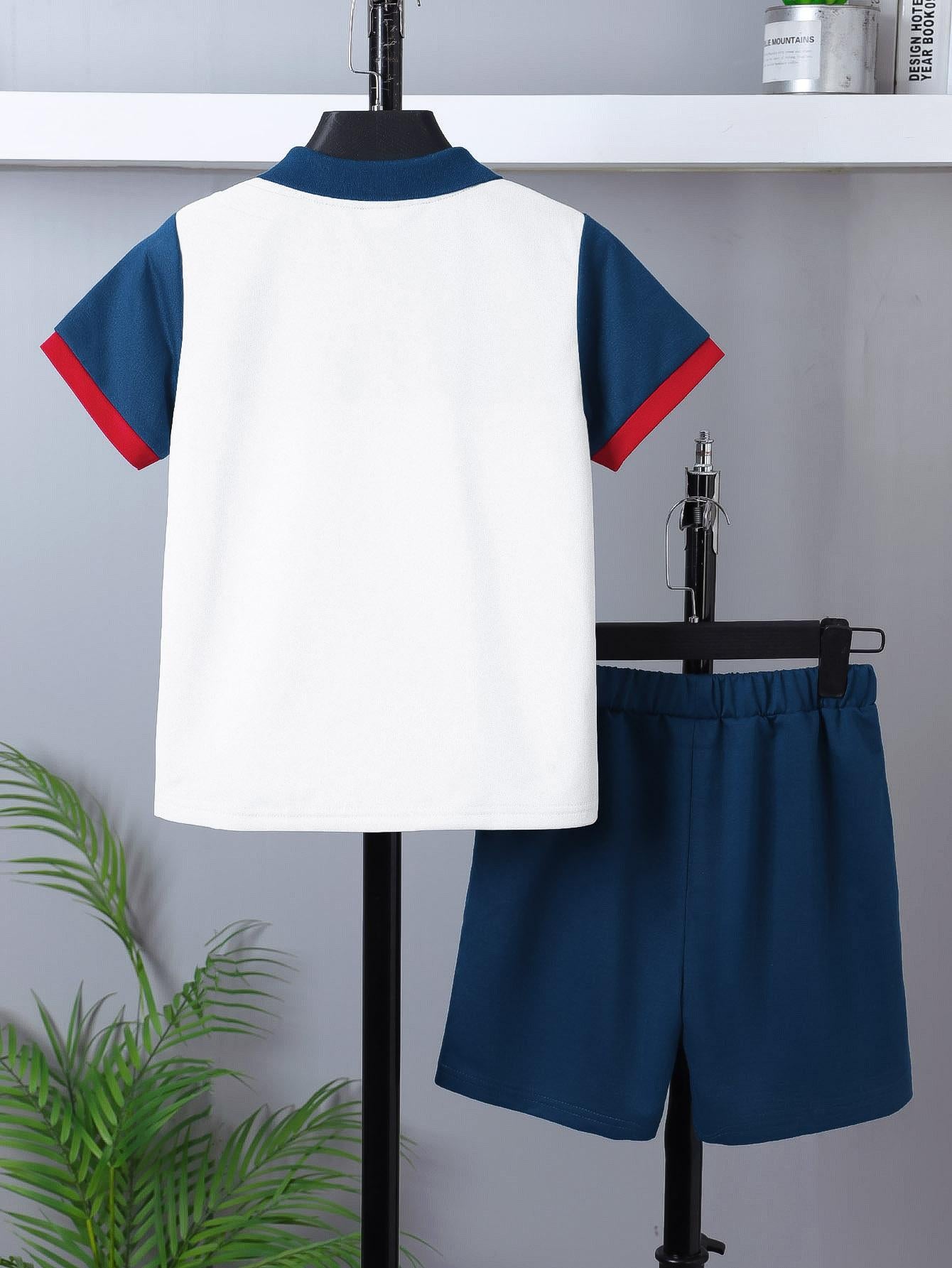 7-15Y Ready Stock Summer Outfits For Kid Boys Shorts Set Loose Patchwork Fake Pocket Polo Shirt Elastic Shorts Casual Fashion 2-Pieces Clothing Catpapa  462401003