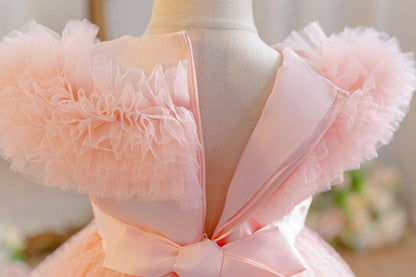 Wholesale 18M-7Y Girls Ruffle Tulle Polka Dot Princess Dress, Kids Birthday Party Rhinestone Bow Soft Mesh Formal Gown