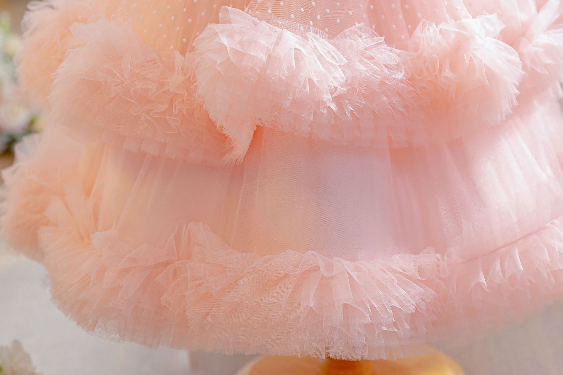 Wholesale 18M-7Y Girls Ruffle Tulle Polka Dot Princess Dress, Kids Birthday Party Rhinestone Bow Soft Mesh Formal Gown