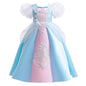 3-12Y Toddler Baby Girls Princess Dress Bubble Sleeve Round Neck Embroidery Dress 1PCS Princess Dress Blue Catpapa Z838