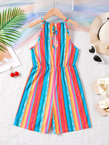 8-14Y Ready Stock Kid Girls Jumpsuits 8Y,9Y,10Y,11-12Y,13-14Y Big Girls Casual Tie-dye Halter Sleeveless Summer One Piece Bodysuits (Tie Dye Is Random) Catpapa 462312007