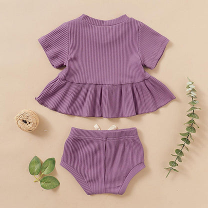 3-18M Baby Girl Clothes Short Sleeve Shirt Cute Shorts Set Cotton Clothes Purple Catpapa YMX1912913-4