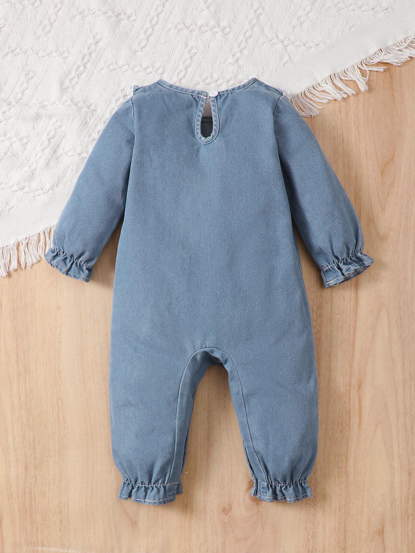 6M-3Y Baby girl blue round neck denim long-sleeved jumpsuit baby girl clothes baby girl denim suit 112207603