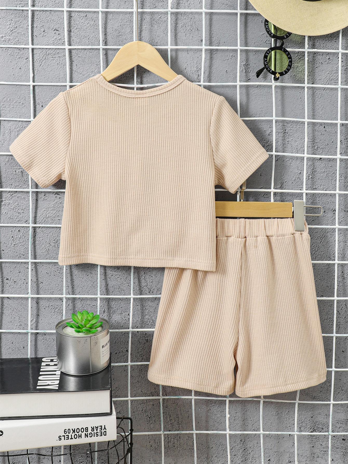5-14Y Ready Stock Kids Girls Summer Clothes Pure Color Twist Tops Elastic Shorts 2Pcs Outfits Sets Apricot Catpapa 462303023