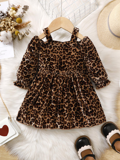 6M-3Y Ready Stock Baby Girls Dress Leopard Pattern Casual Fall Straps Long Sleeve Winter Dress One Piece Leisure Dress Brown Catpapa 462306153