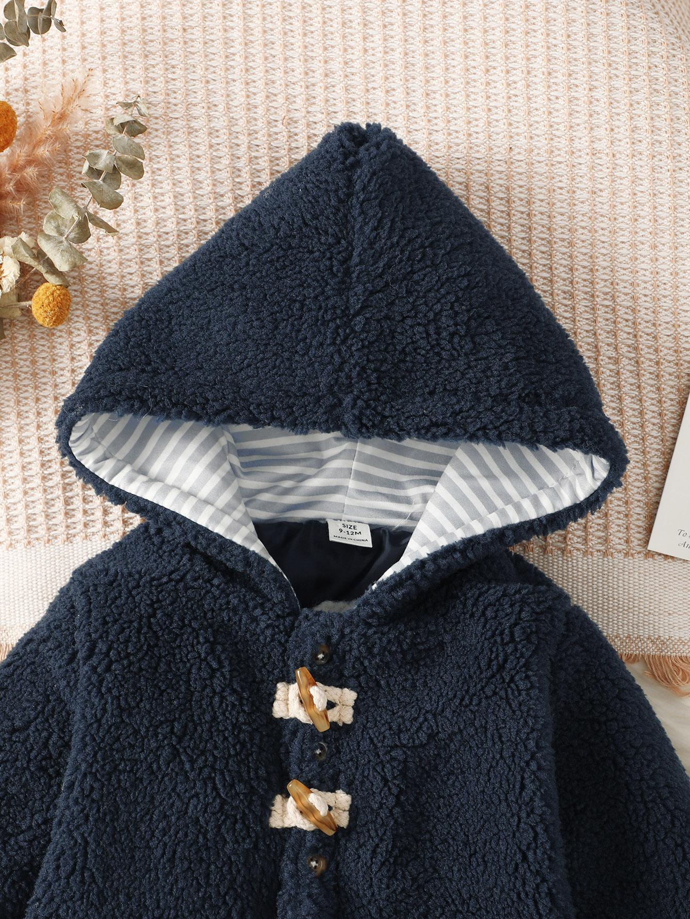6M-3Y Kid fashion Boys Coat Lng Sleeve Buttons Winter Hoodies Blue Catpapa 212209001