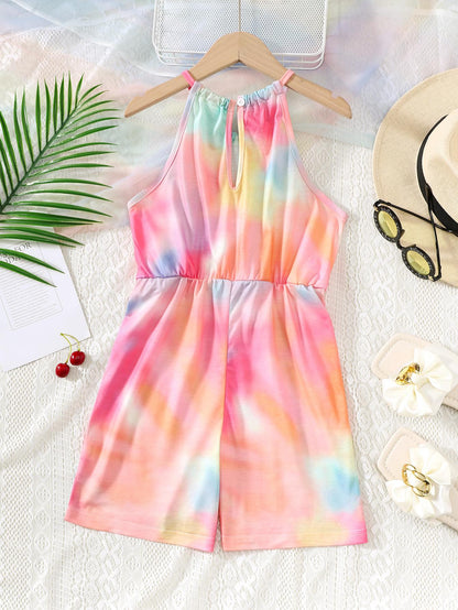 8-14Y Kid Girls Jumpsuit Big Girls Casual Tie-dye Halter Sleeveless Summer One Piece Bodysuits (Tie Dye Is Random) Catpapa 462312007