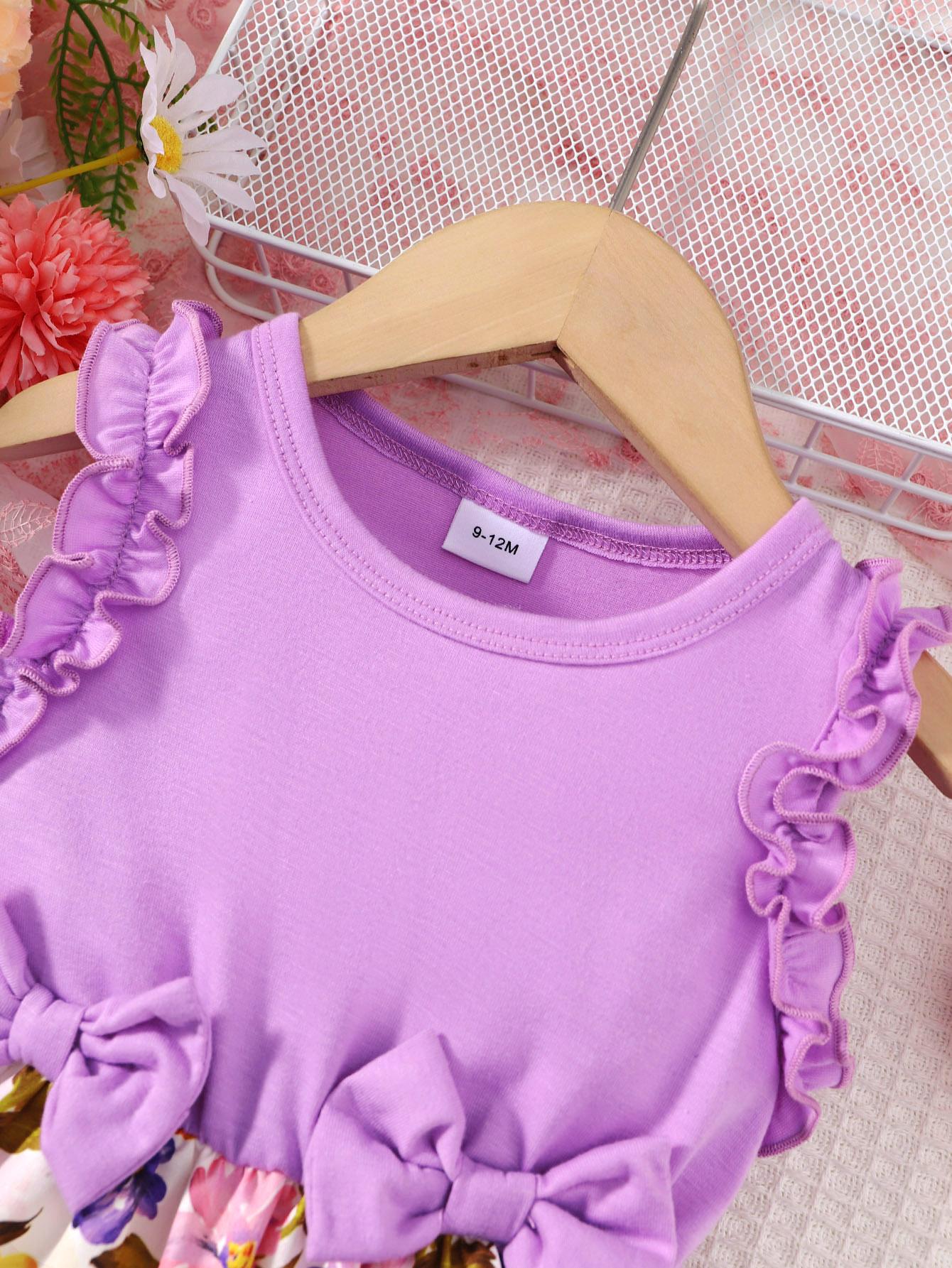 6M-3Y Ready Stock 6m-3y Baby Girls Dress Floral Print Bows Sleeveless Summer Toddler Girls Dress One Piece Casual Dress Purple Catpapa132312157-1