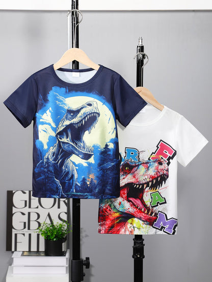 7-15Y Fierce Dinosaur 3D Print Boy's Quick Dry Breathable Leisure Sports T-shirt - Comfortable Summer Outdoor Clothing 7-15y Catpapa 462312038