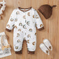 3-24M Kids Fashion Ready Stock Boys Clothes Rainbow Print Sigle Breasted Design With Hat 2Pcs Jumpsuit  Set White Catpapa BLW22109666