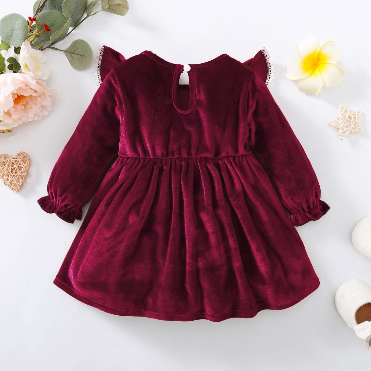 3-24M Baby Girls Dress Satin Lace Long Sleeve One Piece Winter Dress Red Catpapa 222206604