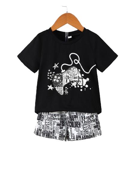 4-7Y Ready Stock 4-7Y Baby Boys Clothes Set Games Console Print Casual Tops For Summer Elastic Full Print Shorts 2Pcs Outfits Black Catpapa YCF112210752