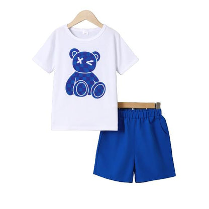 7-15Y Ready Stock Kids Clothes Boys Outfits Shorts Sets Bear Print Shorts Sleeve Tops Elastic Shorts 2Pcs Summer Clothes Set Green Catpapa 462306011