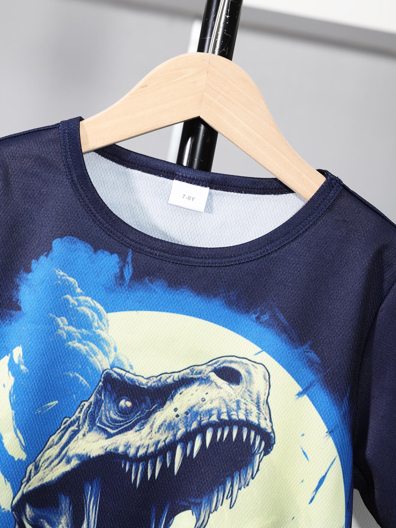 7-15Y Ready Stock 2Pcs Fierce Dinosaur 3D Print Boy's Quick Dry Breathable Leisure Sports T-shirt - Comfortable Summer Outdoor Clothing 7-15y Catpapa 462312038