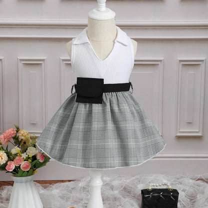 6M-3Y Baby girl lapel black and white checkered sleeveless dress baby girl dress baby girl clothes Catpapa 112211157