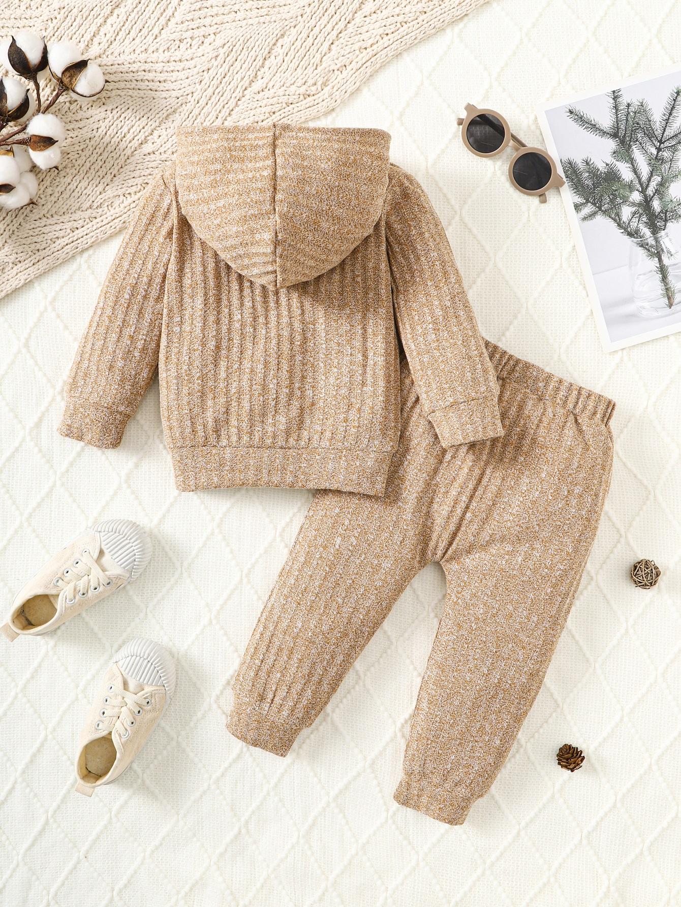 6M-3Y READY STOCK Baby Boys Clothes Solid Color Casual Knitted Long Sleeve Hoodies Tops Elastic Pants 2Pcs Outfits Size: 6M-3Y Light Brown Catpapa 462308181