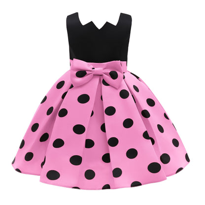 2-10Y Princess Dress For Girls Wave Point Print Bow Full Dress Performance One Piece Party Dress Catpapa ZT-8046